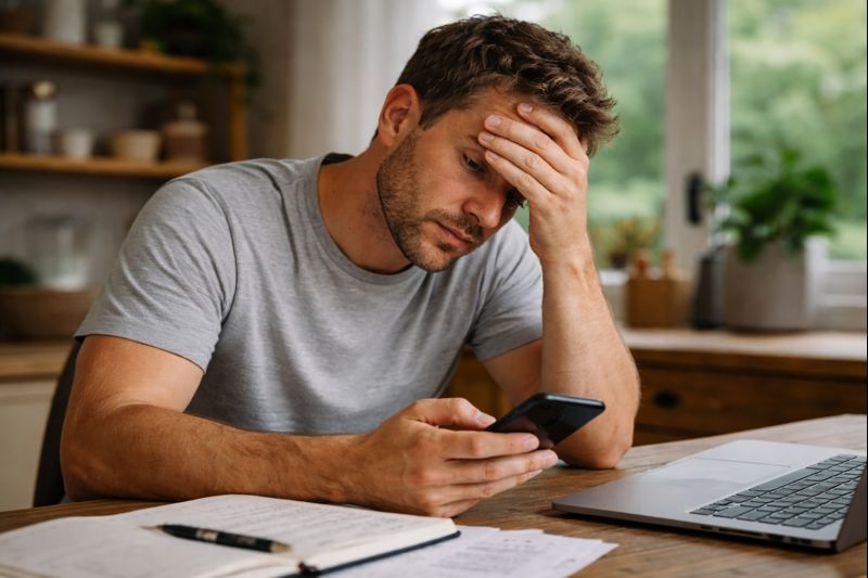 Pessoa frustrada olhando para o celular